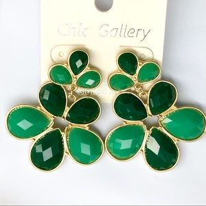 🆕 LRG Abstract Gold Green Floral Statement Drop Earrings NWT